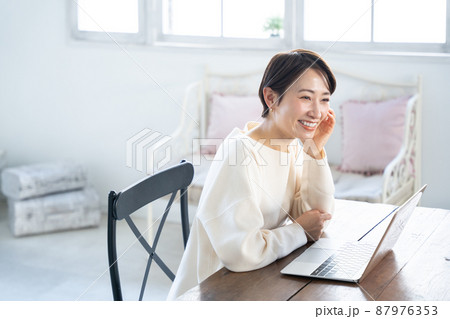 パソコン・ビジネス・仕事・ミドル女性・家・自宅・テレワーク パソコン・ビジネス・仕事・ミドル女性・家・自宅・テレワーク 87976353
