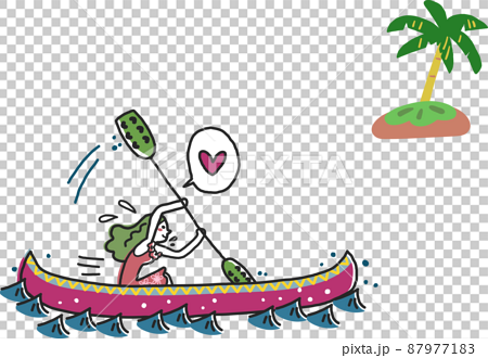 Illustration material of a woman rowing a canoe toward the southern island 87977183