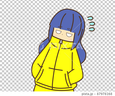 Blue hair straight hair girl yellow hoodie impatient 2 87978168