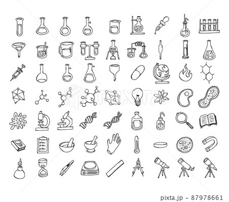 Science Doodle vector icon set. Drawing sketch illustration hand drawn line eps10 Science Doodle vector icon set. Drawing sketch illustration hand drawn line eps10 87978661