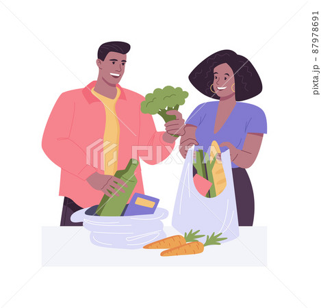Unpacking grocery bags isolated cartoon vector illustrations. 87978691