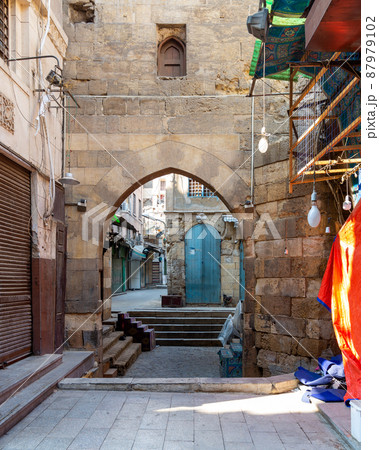 Historic Mamluk era Khan al-Khalili bazaar and souq, closed during Covid-19 lockdown, Cairo, Egypt 87979102