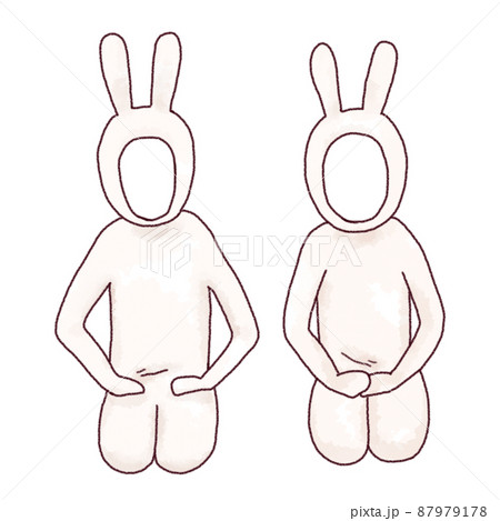 兎の顔はめパネル 男女 夫婦セット 着ぐるみ 年賀状素材のイラスト素材
