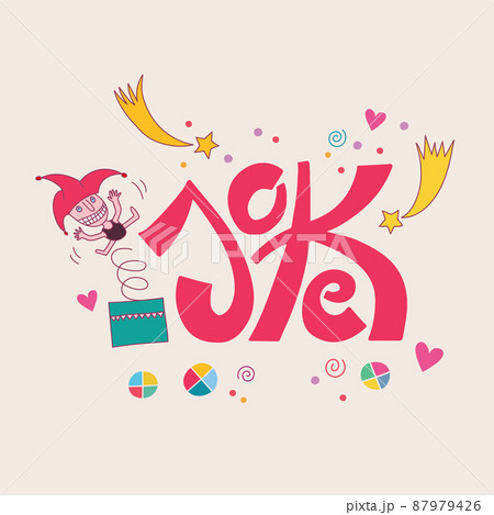 Word Joke with surprise box and jester. 87979426