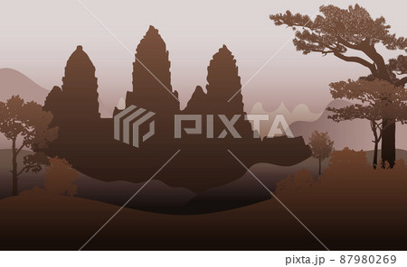 The Angkor Wat temple silhouette vector design 87980269
