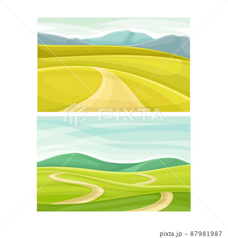 Summer landscape. Scenes of nature with green field and road vector illustration Summer landscape. Scenes of nature with green field and road vector illustration 87981987