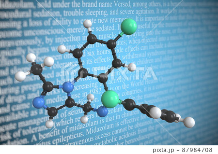 Molecular model of midazolam, 3D rendering 87984708