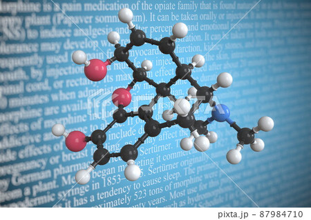 Morphine scientific molecular model, 3D rendering Morphine scientific molecular model, 3D rendering 87984710