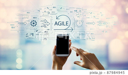 Agile concept with person using smartphone Agile concept with person using smartphone 87984945