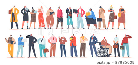 Diverse Business Men and Women, Confident Male and Female Characters Caucasian, Arab, African, Indian or Pakistan 87985609