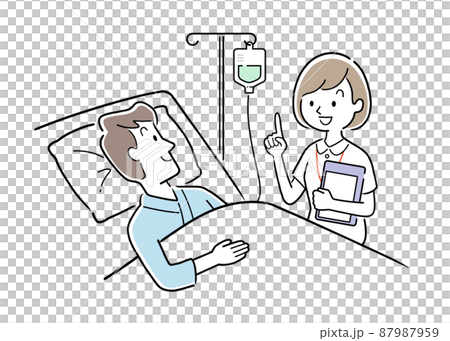 ベクターイラスト素材：入院中の男性と話す看護師 87987959