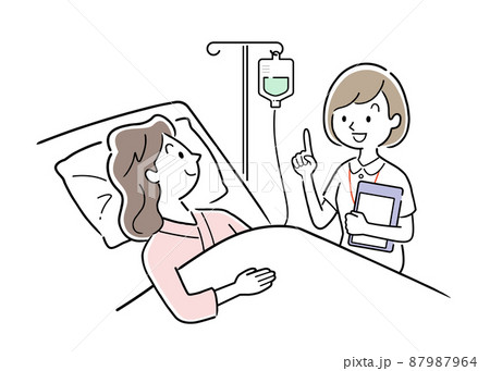 ベクターイラスト素材：入院中の女性と話す看護師 87987964