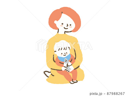 赤ちゃんを膝に乗せているお母さん_色 87988267