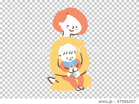 赤ちゃんを膝に乗せているお母さん_色 87988267