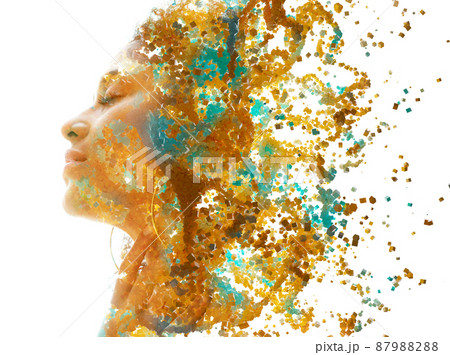 Procedurally generated graphics combined with a portrait of an attractive woman Procedurally generated graphics combined with a portrait of an attractive woman 87988288