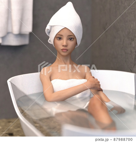 入浴する若い女性　perming3DCGイラスト素材 87988700