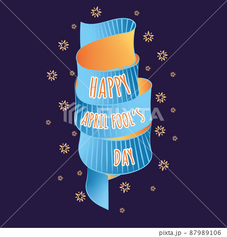 April fool day template Shiny blue ribbon with stars and text Vector 87989106