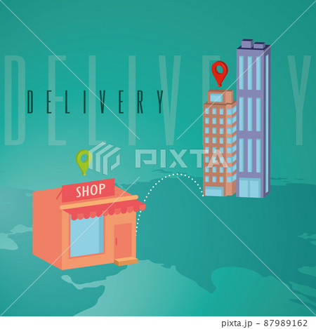 Shop building connected to residential buildings Delivery concept art Vector 87989162