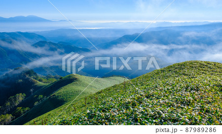 信州ビーナスライン・三峰山トレッキング　（山頂から浅間山方面の眺め） 87989286