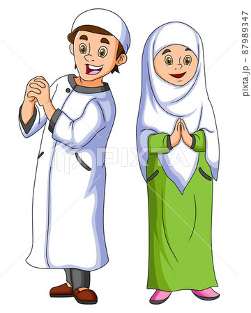 The young couple is celebrating the eid mubarak The young couple is celebrating the eid mubarak 87989347