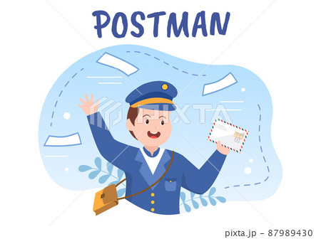 Postman Cartoon Vector Illustration Wearing a Uniform Carrying a Backpack Containing Letters to Send or Placing Envelope in Postal Service Mailbox Postman Cartoon Vector Illustration Wearing a Uniform Carrying a Backpack Containing Letters to Send or Placing Envelope in Postal Service Mailbox 87989430