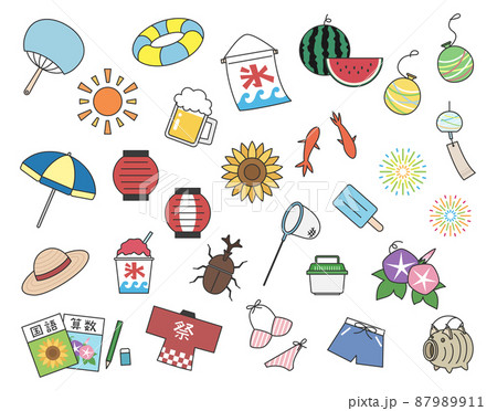 夏に関連するイラスト素材（線あり） 87989911