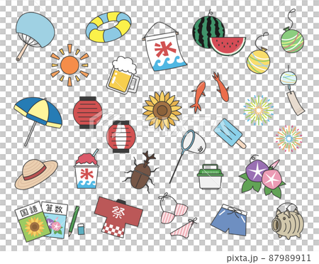 夏に関連するイラスト素材（線あり） 87989911