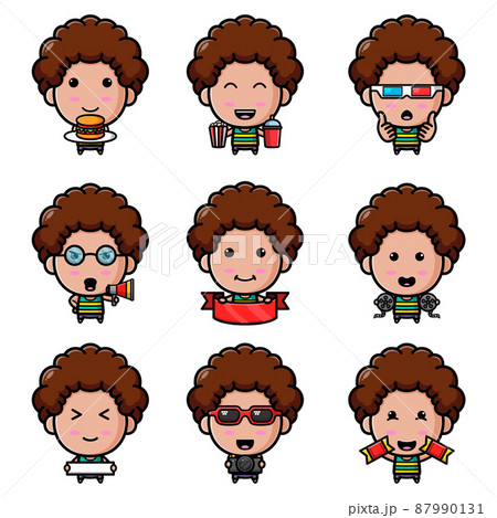 The happy boy in the cinema of the mascot bundle set  87990131