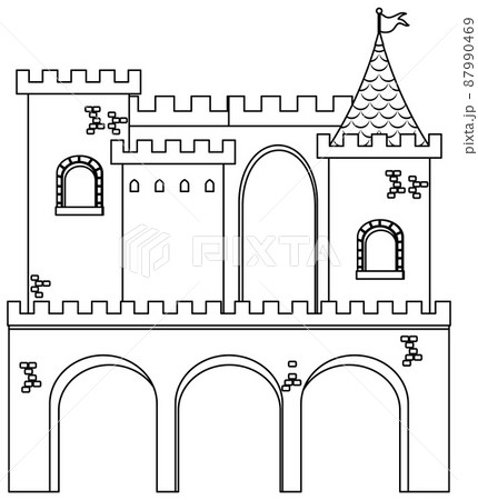 Medieval castles doodle outline for colouringのイラスト素材 [87990469] - PIXTA