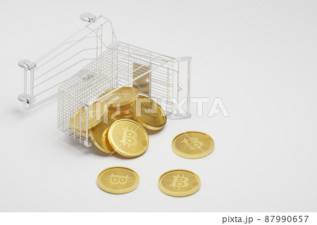 Isometric 3D rendering gold Bitcoin with shopping trolley, Cryptocurrency investment technology digital money loss concept design on white background with copy space Isometric 3D rendering gold Bitcoin with shopping trolley, Cryptocurrency investment technology digital money loss concept design on white background with copy space 87990657