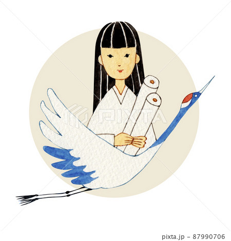 日本昔話　鶴の恩返し　水彩 イラスト 87990706