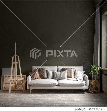 Living room interior in loft, scandinavian style, 3d render 87991070