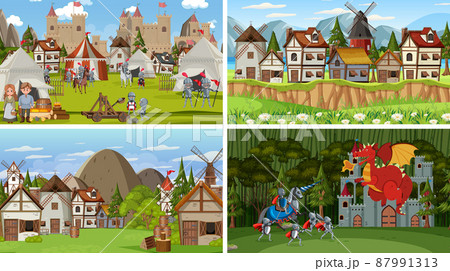 Set of different scene medieval 87991313