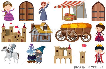 Medieval characters buildings set Medieval characters buildings set 87991324