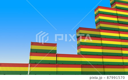 Industrial containers with flags of Bolivia making a rising graph. Economic growth related 3D rendering 87991570