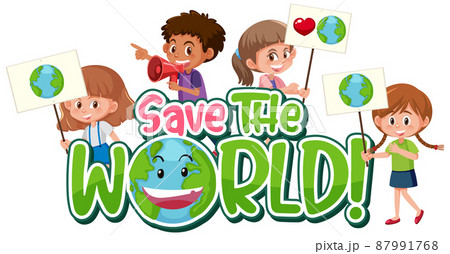 Save the world poster design with children in cartoon style Save the world poster design with children in cartoon style 87991768