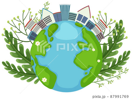 Cityscape on earth planet in cartoon style 87991769