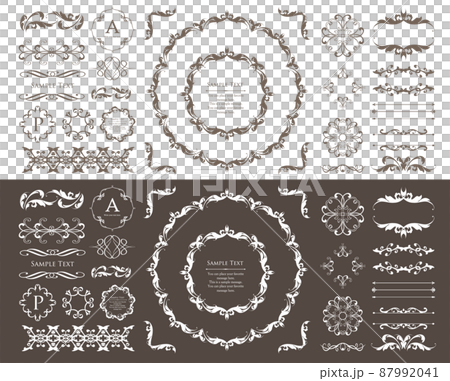 春天植物主題框架集。復古花。裝飾設計。時尚的治療 87992041