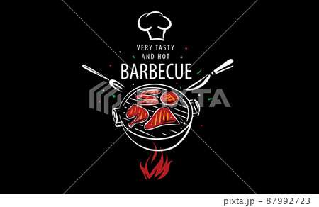 Drawn vector barbecue isolated on black background 87992723