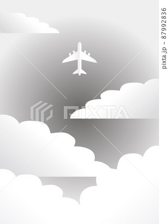 フレーム 夏 空 青空 飛行機 雲 旅行 トラベル イメージ コピースペース 背景 イラスト 白黒のイラスト素材