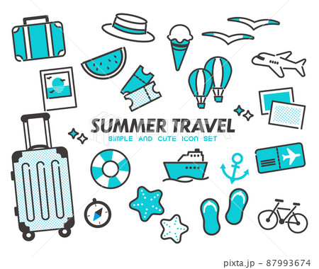 シンプルでかわいい夏の旅行のアイコンベクターイラスト素材／バカンス／夏休み 87993674