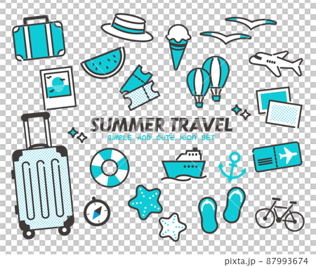 シンプルでかわいい夏の旅行のアイコンベクターイラスト素材／バカンス／夏休み 87993674