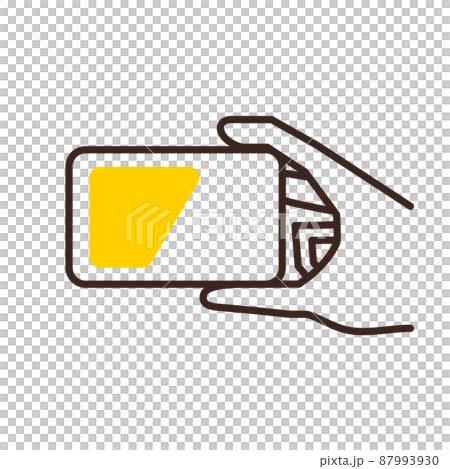 Illustration line drawing holding horizontally and holding an IC card Illustration line drawing holding horizontally and holding an IC card 87993930