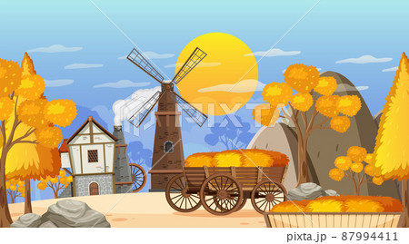 Medieval town cartoon scene Medieval town cartoon scene 87994411