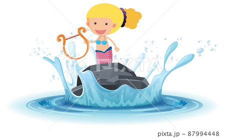 A water splash with mermaid on a stone on white background 87994448