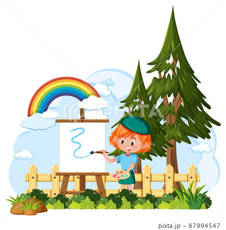 Isolated outdoor park with a girl drawing on canvas 87994547
