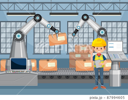 Automation industry concept with assembly line robots Automation industry concept with assembly line robots 87994605