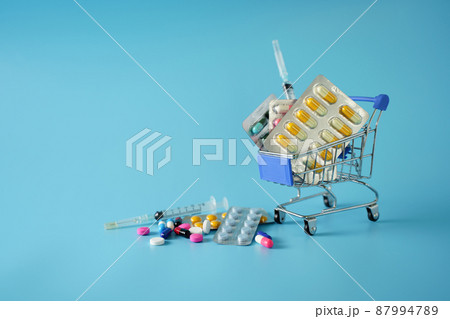 Medicine capsules medicinal pills shopping medicine Creative idea for health care 87994789