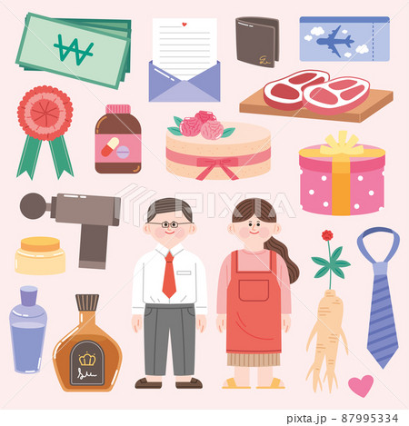 sticker pack of parents and objects suitable as gifts for mother and father sticker pack of parents and objects suitable as gifts for mother and father 87995334