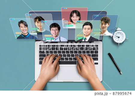 nano-society after covid digitized business world video conference using laptop computer nano-society after covid digitized business world video conference using laptop computer 87995674